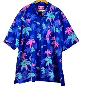 Retro Rifle Vice City Men's 4XL Button Down Performance Shirt Palm Tree Hawaiian